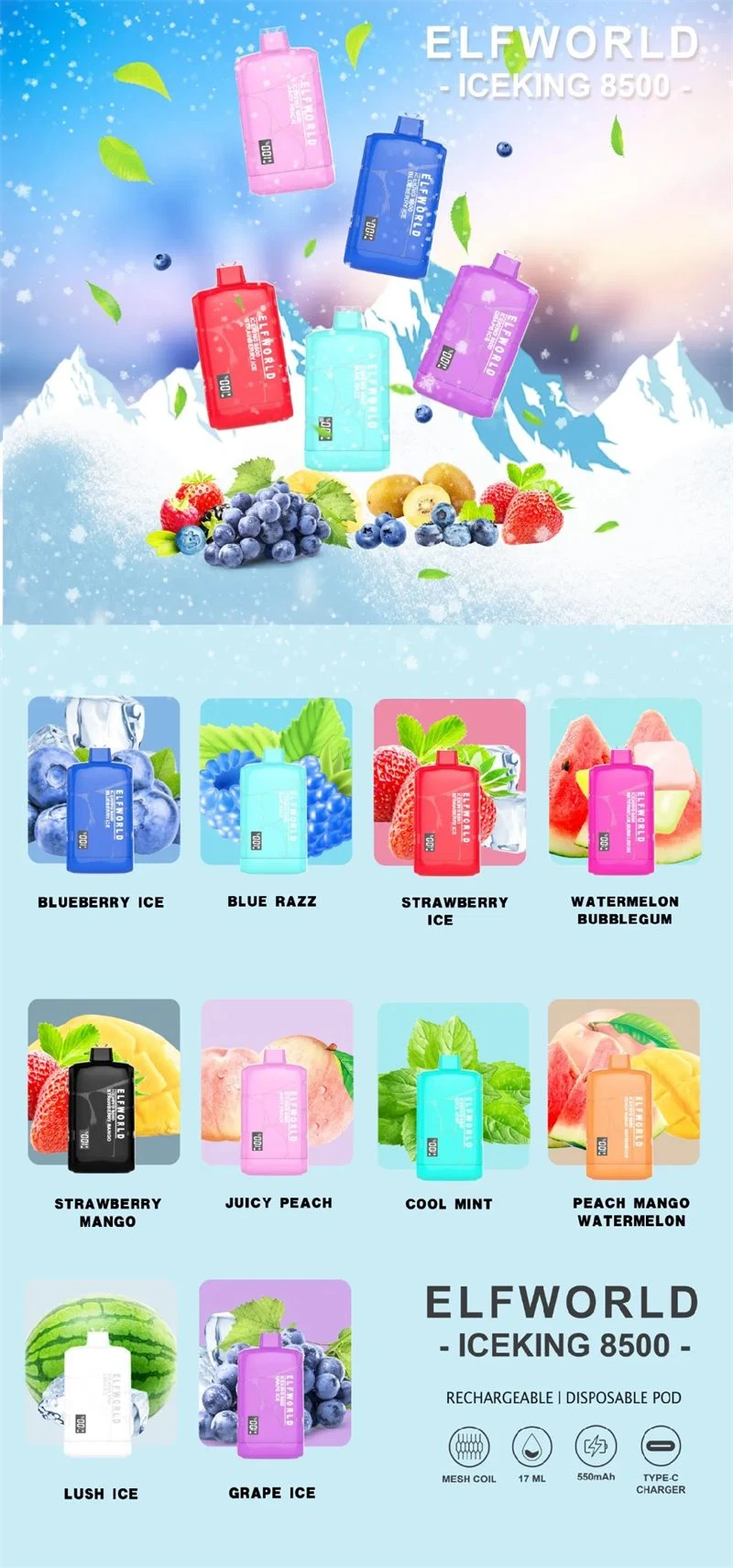 ELFWORLD ICE KING 8500 VAPES PUFFS ELFWORLD ICE KING 8500 VAPES PUFFS